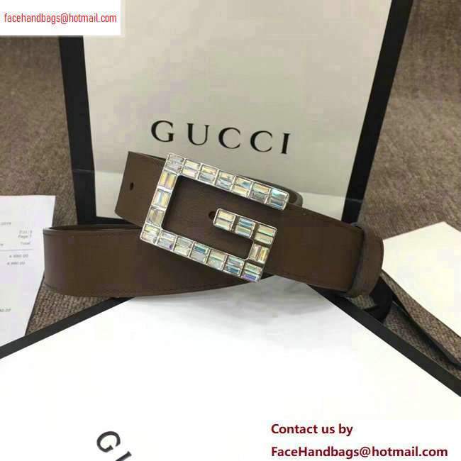 Gucci Width 3.5cm Leather Belt Brown with Crystals Square G Buckle - Click Image to Close
