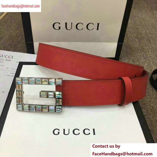 Gucci Width 3.5cm Leather Belt Red with Crystals Square G Buckle