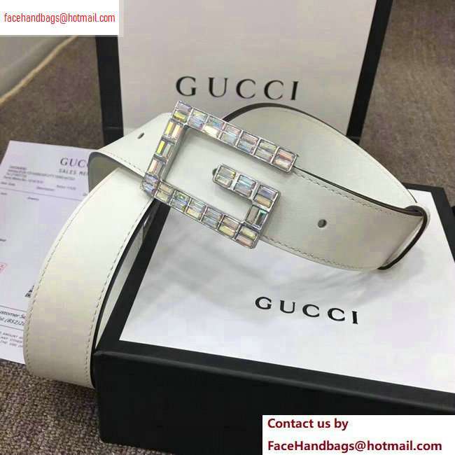 Gucci Width 3.5cm Leather Belt White with Crystals Square G Buckle