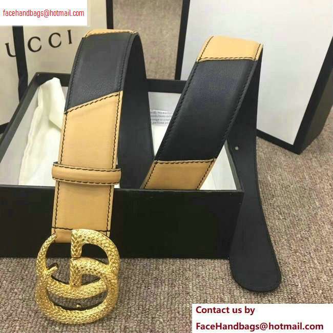 Gucci Width 4cm Diagonal Leather Belt Black/Beige with Textured Double G Buckle