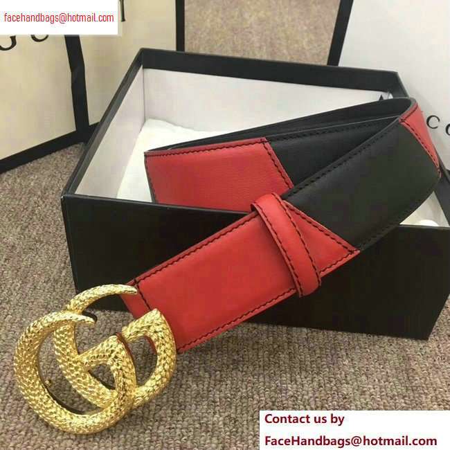 Gucci Width 4cm Diagonal Leather Belt Black/Red with Textured Double G Buckle