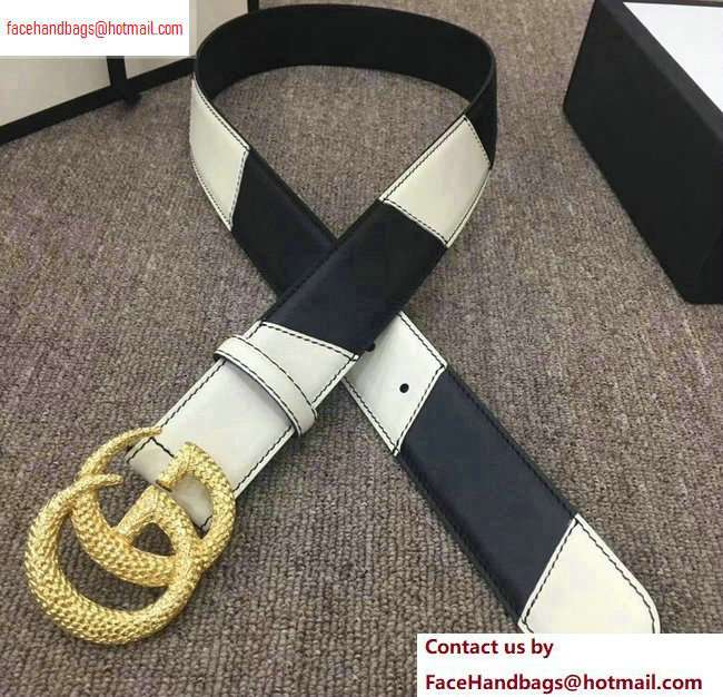 Gucci Width 4cm Diagonal Leather Belt Black/White with Textured Double G Buckle