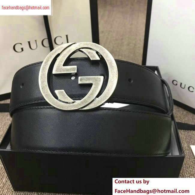Gucci Width 4cm Leather Belt Black with Interlocking G Buckle - Click Image to Close