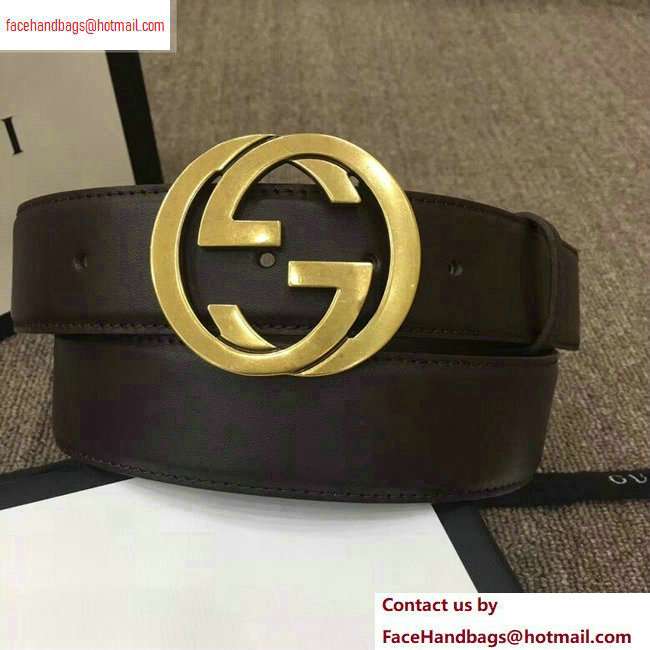 Gucci Width 4cm Leather Belt Coffee with Interlocking G Buckle - Click Image to Close