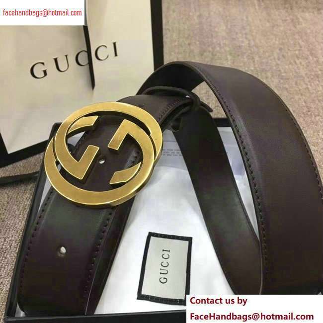 Gucci Width 4cm Leather Belt Coffee with Interlocking G Buckle - Click Image to Close