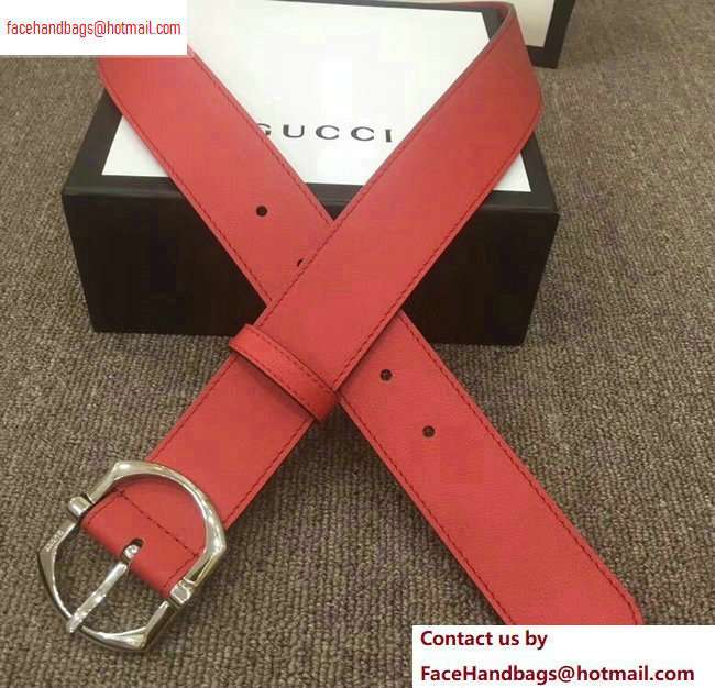 Gucci Width 4cm Leather Belt Red with Square Buckle