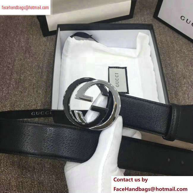 Gucci Width 4cm Leather Belt with Black/Silver Interlocking G Buckle
