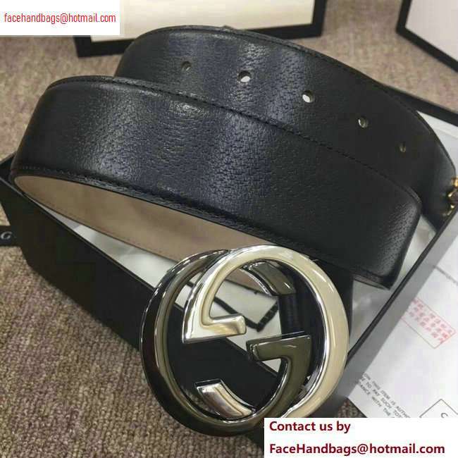 Gucci Width 4cm Leather Belt with Black/Silver Interlocking G Buckle