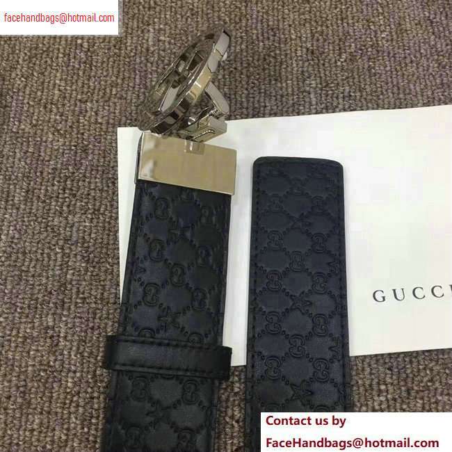 Gucci Width 4cm Signature Leather Belt Black with Interlocking G Buckle