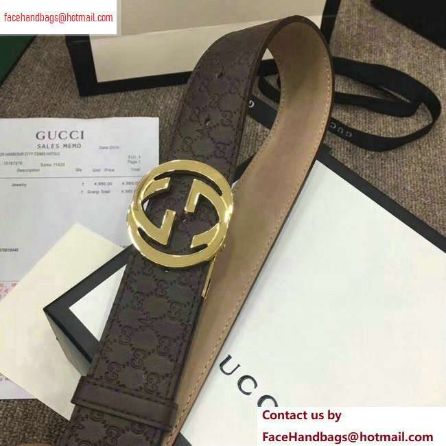 Gucci Width 4cm Signature Leather Belt Coffee with Interlocking G Buckle