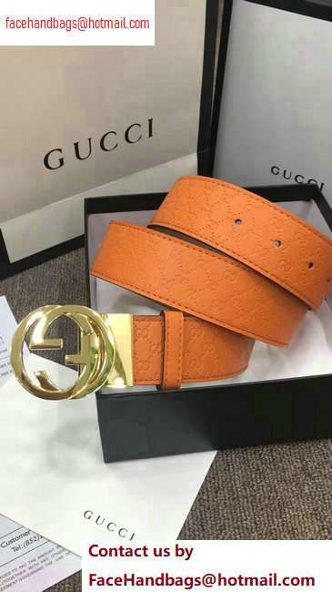 Gucci Width 4cm Signature Leather Belt Orange with Interlocking G Buckle