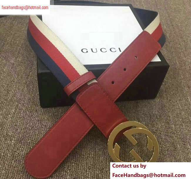 Gucci Width 4cm Sylvie Web and Leather Belt Red with Interlocking G Buckle