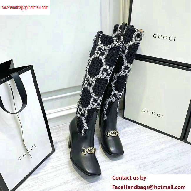 Gucci Zumi Tweed Knee Boots 577652 GG Black 2020 - Click Image to Close