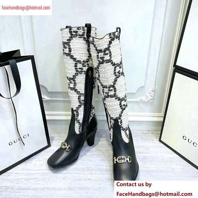 Gucci Zumi Tweed Knee Boots 577652 GG White 2020 - Click Image to Close