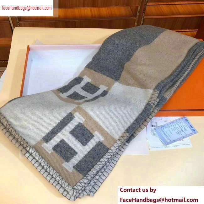 Hermes Avalon H Bayadere Throw Blanket Gray/Camel - Click Image to Close