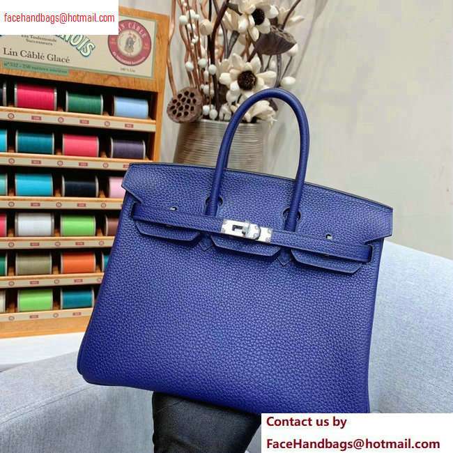Hermes Birkin 25cm Bag in Original Togo Leather Blue - Click Image to Close