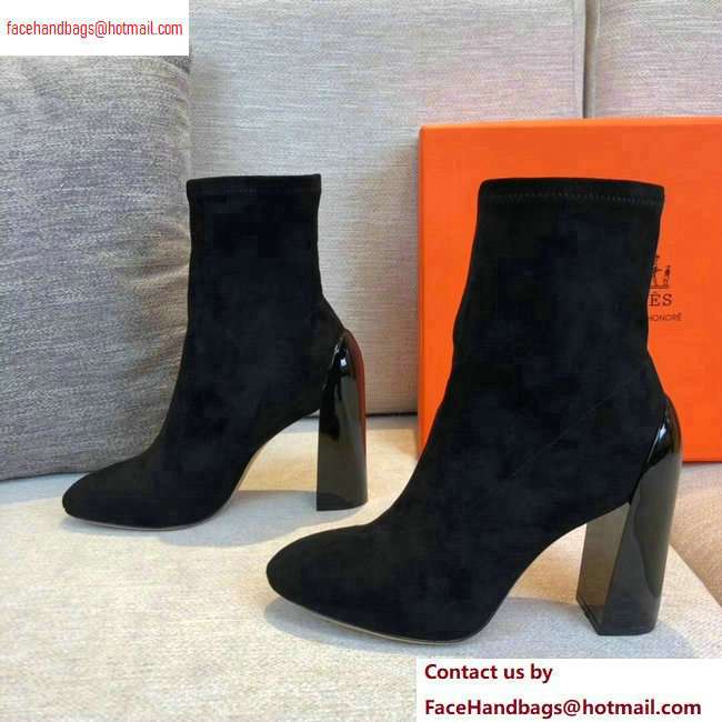 Hermes Heel 10cm Suede Ankle Boots Black 2020