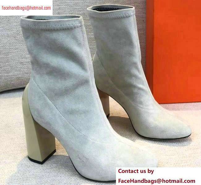 Hermes Heel 10cm Suede Ankle Boots Off White 2020 - Click Image to Close