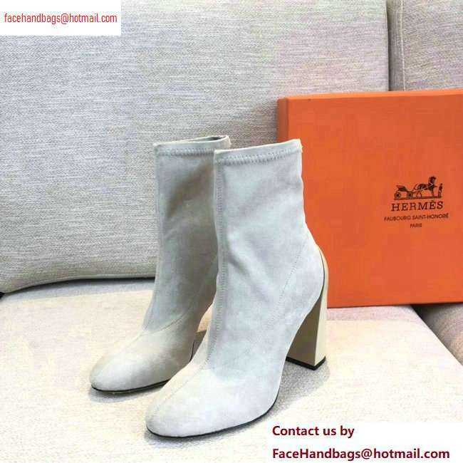 Hermes Heel 10cm Suede Ankle Boots Off White 2020 - Click Image to Close