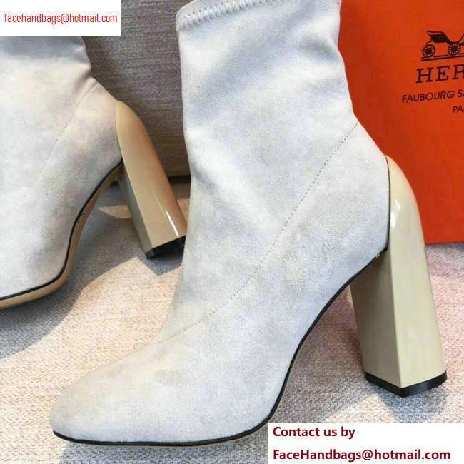 Hermes Heel 10cm Suede Ankle Boots Off White 2020