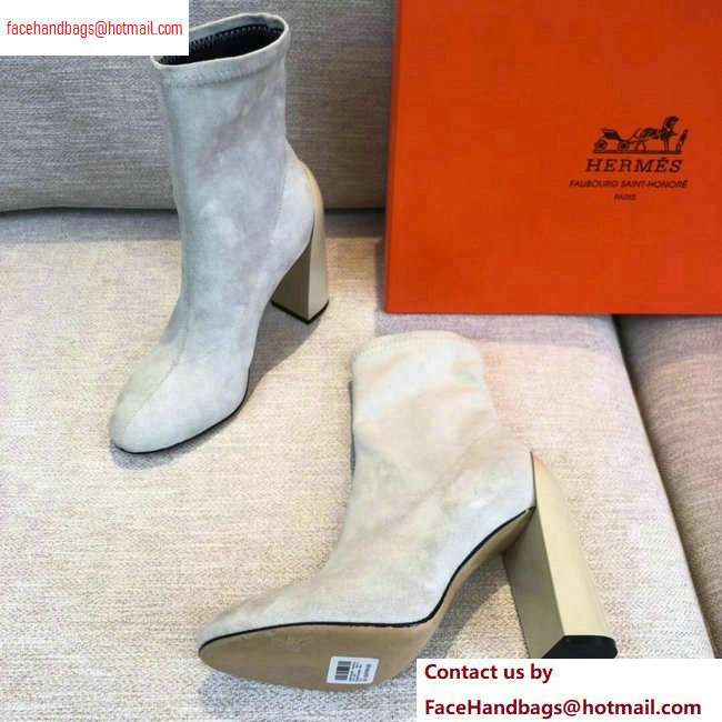 Hermes Heel 10cm Suede Ankle Boots Off White 2020