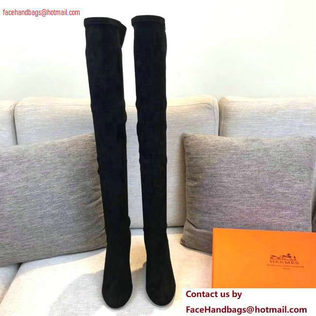 Hermes Heel 10cm Suede High Boots Black 2020