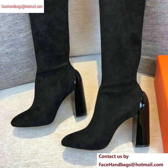 Hermes Heel 10cm Suede High Boots Black 2020 - Click Image to Close