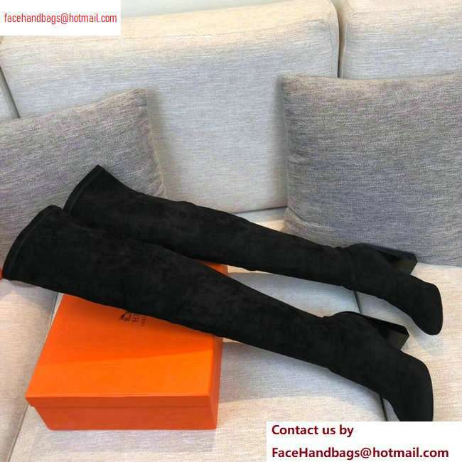 Hermes Heel 10cm Suede High Boots Black 2020