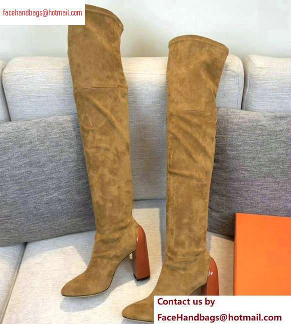 Hermes Heel 10cm Suede High Boots Khaki 2020 - Click Image to Close