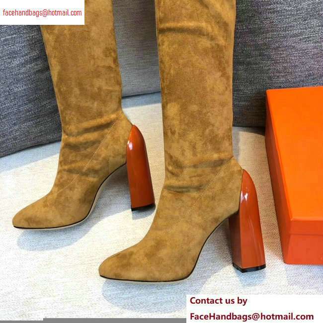 Hermes Heel 10cm Suede High Boots Khaki 2020 - Click Image to Close