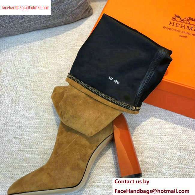Hermes Heel 10cm Suede High Boots Khaki 2020