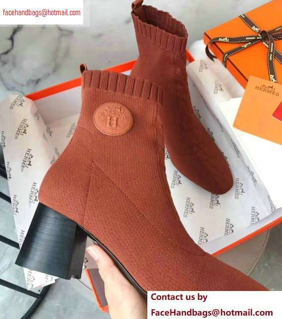 Hermes Heel 6cm Knit Volver 60 Ankle Boots Brown 2020