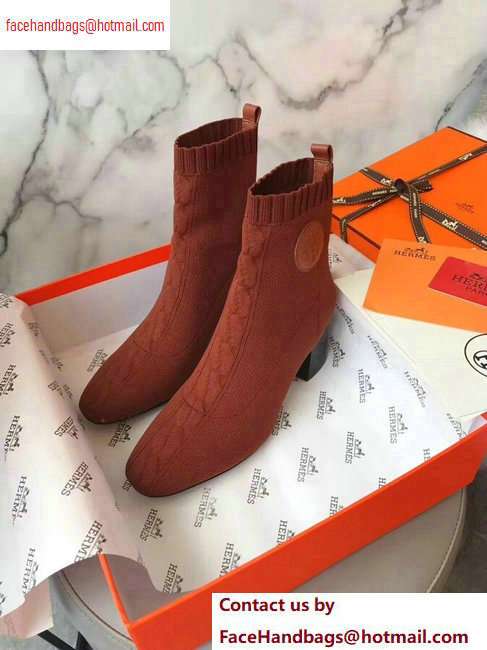 Hermes Heel 6cm Knit Volver 60 Ankle Boots Brown 2020 - Click Image to Close