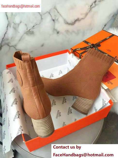 Hermes Heel 6cm Knit Volver 60 Ankle Boots Khaki 2020