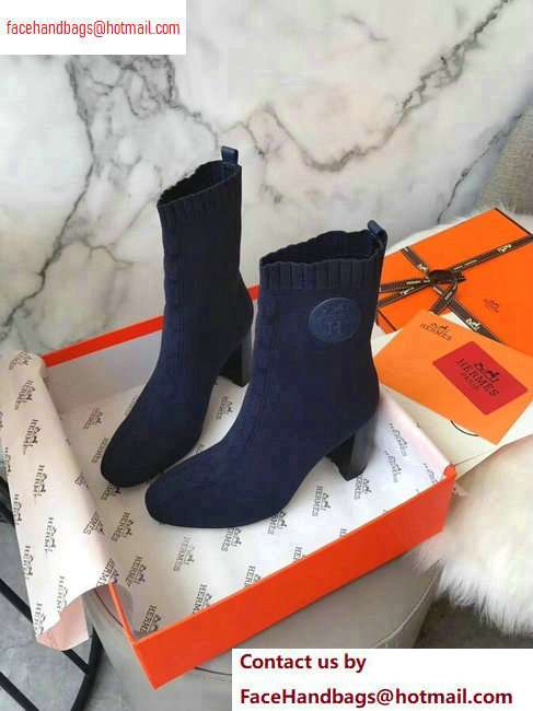 Hermes Heel 9cm Knit Volver 90 Ankle Boots Blue 2020