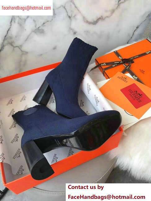 Hermes Heel 9cm Knit Volver 90 Ankle Boots Blue 2020