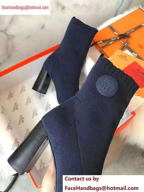 Hermes Heel 9cm Knit Volver 90 Ankle Boots Blue 2020 - Click Image to Close