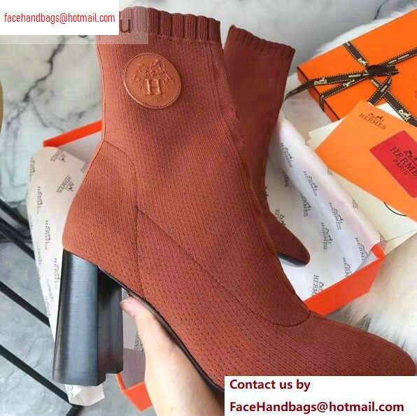 Hermes Heel 9cm Knit Volver 90 Ankle Boots Brown 2020 - Click Image to Close