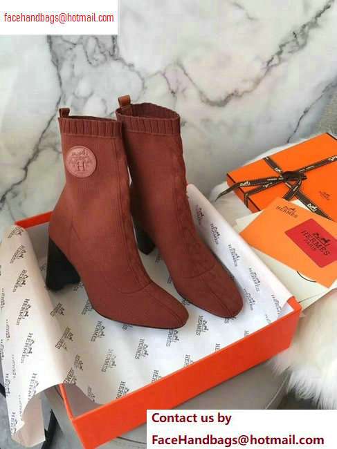 Hermes Heel 9cm Knit Volver 90 Ankle Boots Brown 2020 - Click Image to Close
