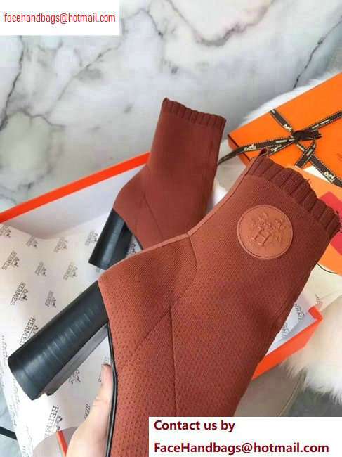 Hermes Heel 9cm Knit Volver 90 Ankle Boots Brown 2020
