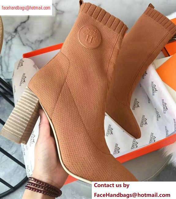 Hermes Heel 9cm Knit Volver 90 Ankle Boots Khaki 2020 - Click Image to Close