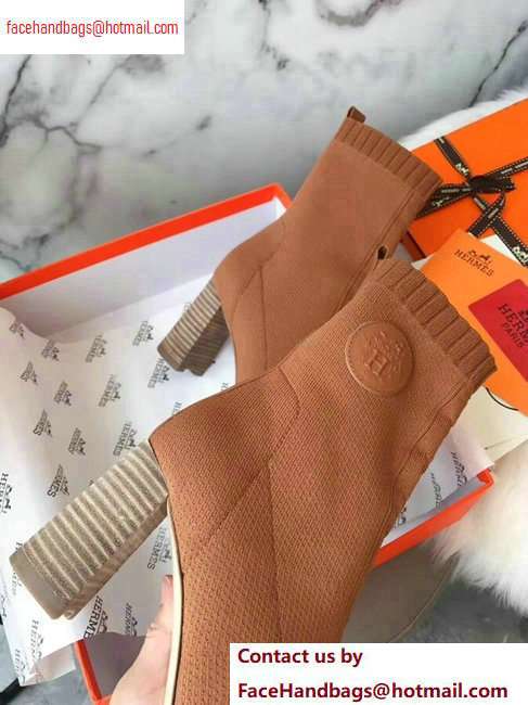 Hermes Heel 9cm Knit Volver 90 Ankle Boots Khaki 2020