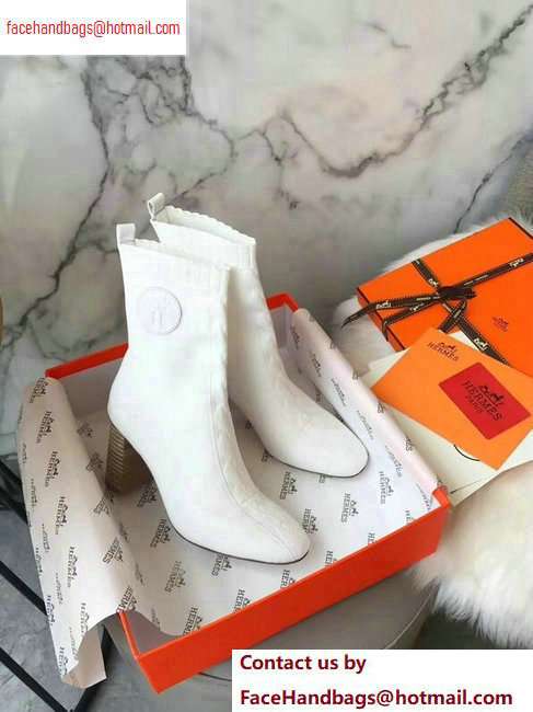 Hermes Heel 9cm Knit Volver 90 Ankle Boots White 2020 - Click Image to Close