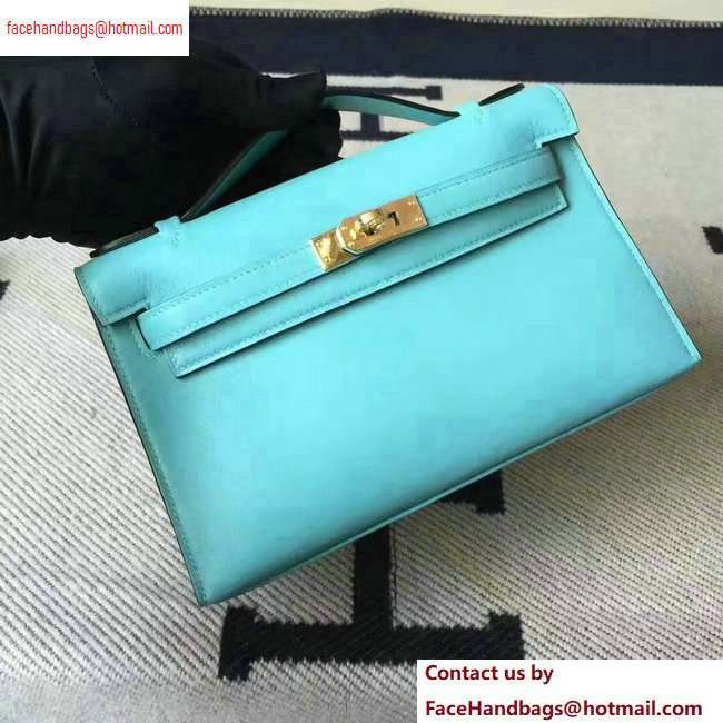 Hermes Kelly 22 Clutch Bag In Original Swift Leather Macaron blue