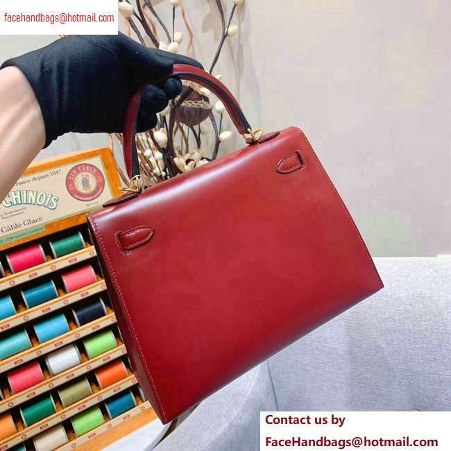 Hermes Kelly 25cm Bag in Original Box Leather Handmade Dark Red