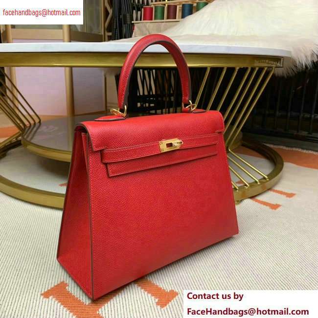 Hermes Kelly 25cm Bag in Original Epsom Leather Cherry Red