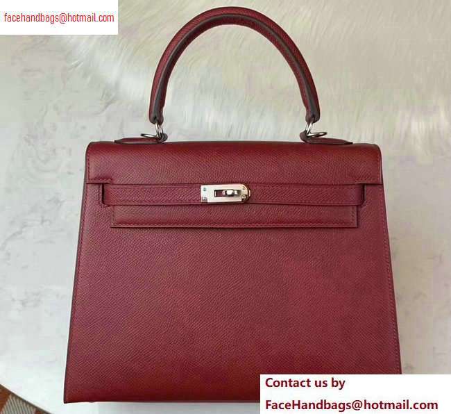 Hermes Kelly 25cm Bag in Original Epsom Leather Dark Red