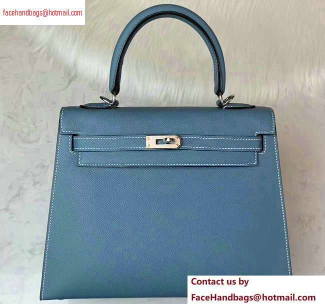 Hermes Kelly 25cm Bag in Original Epsom Leather Denim Blue - Click Image to Close