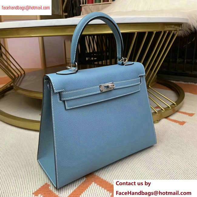 Hermes Kelly 25cm Bag in Original Epsom Leather Denim Blue