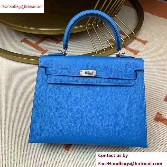 Hermes Kelly 25cm Bag in Original Epsom Leather Light Blue - Click Image to Close